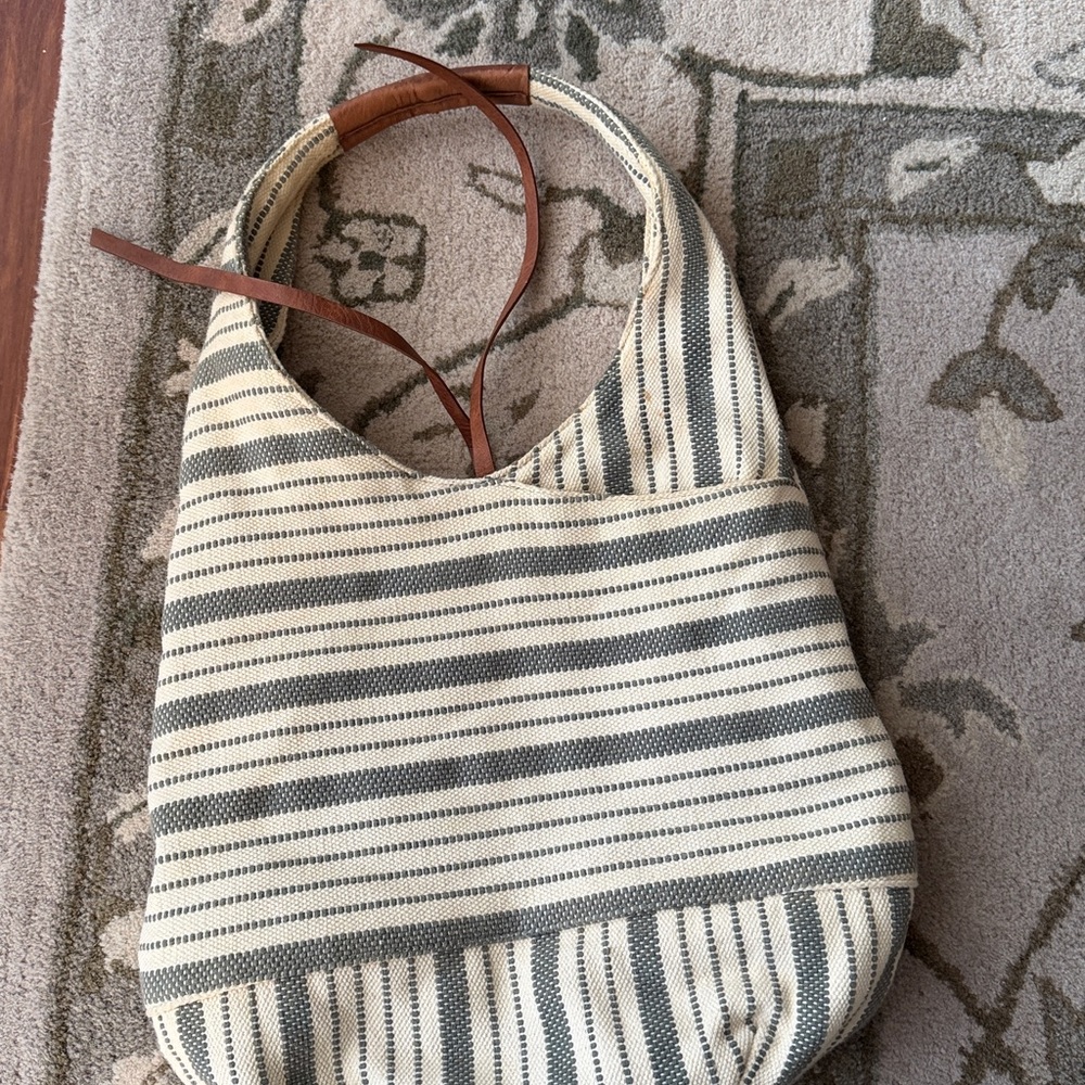Lucky Brand Mia Cream and Moss green Striped Hobo Bag